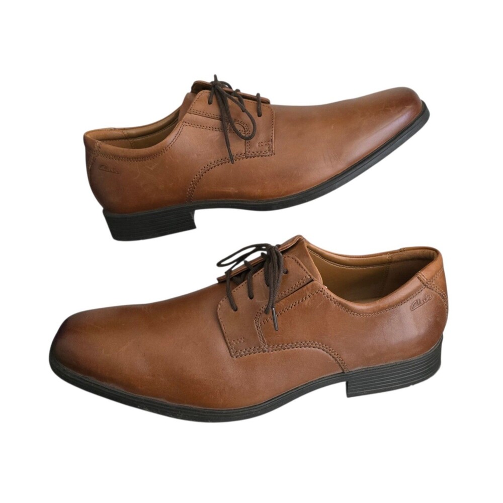 Clarks Whiddon Oxford Shoes Mens Size 12M Brown Leather Plain Toe Lace Up Dress